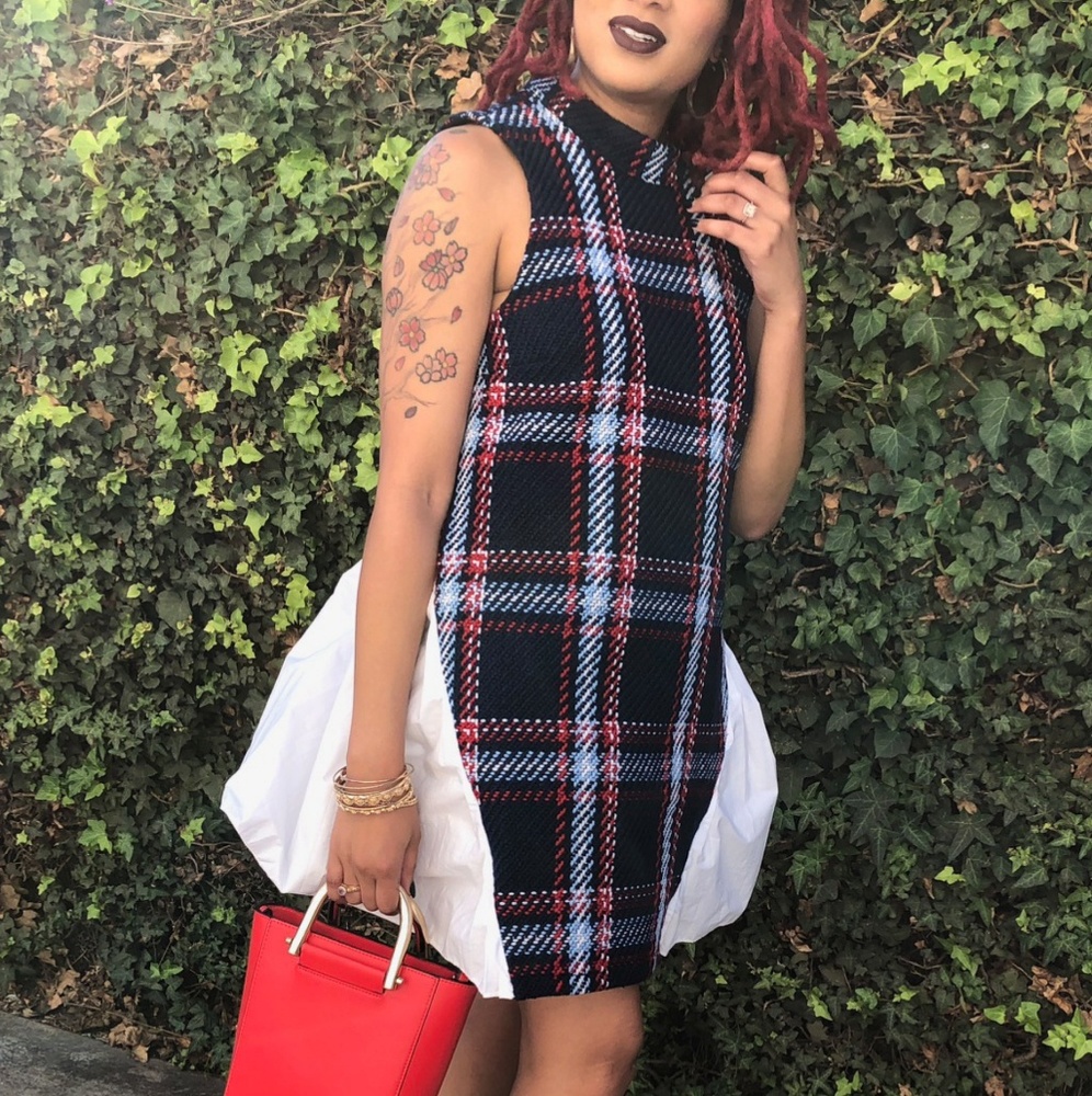 Tweed dress with pleated back